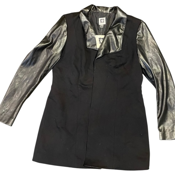 Anne Klein Black Blazer with Leather Sleeves - Picture 2 of 10